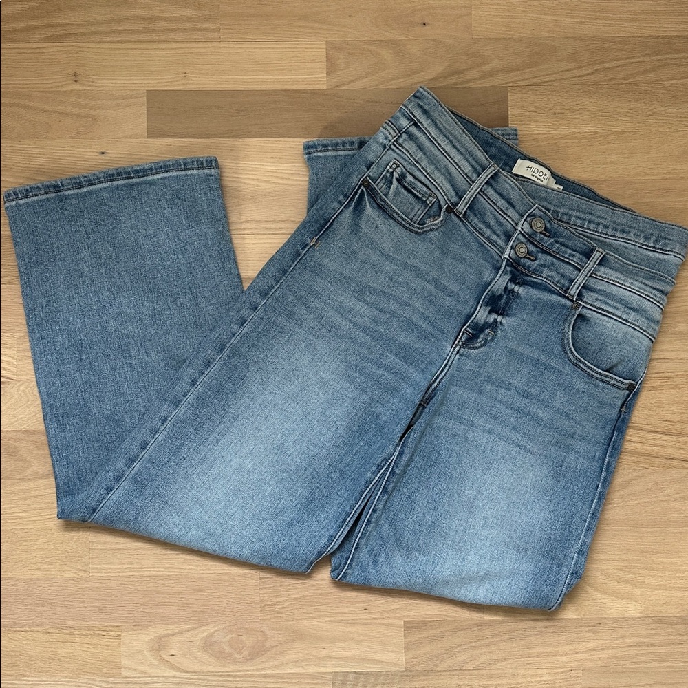 HIDDEN Double Crossover High Waist Wide Leg Jean in Medium Wash 29